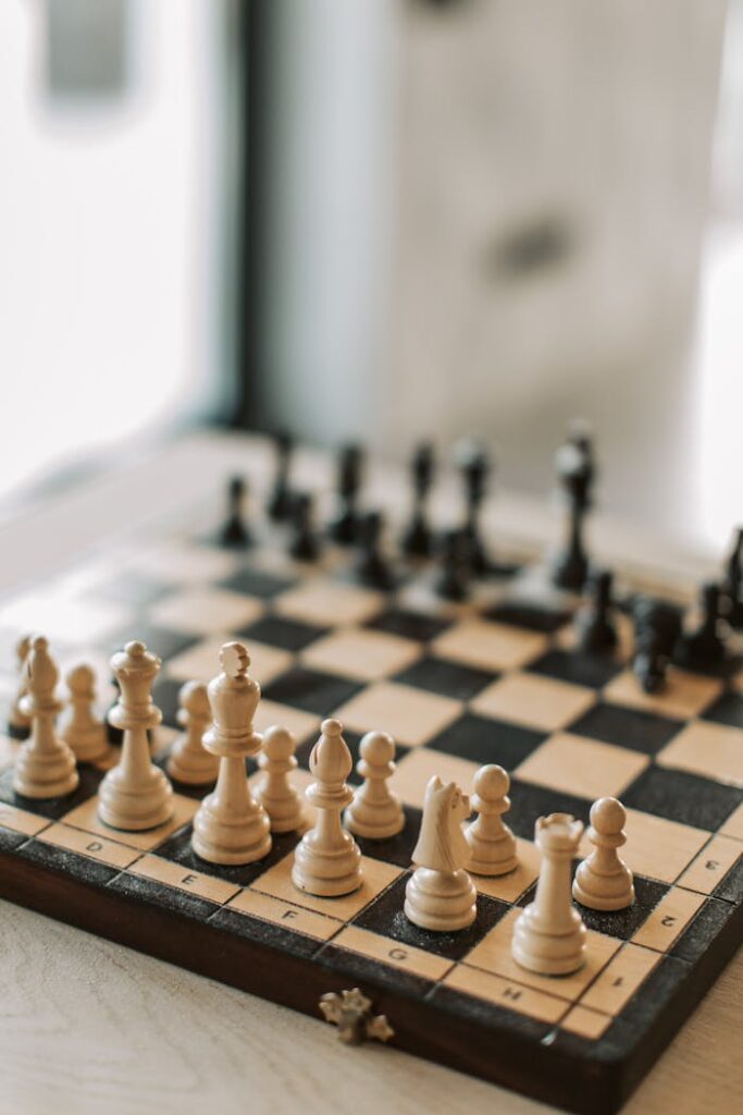 Black and White Chess Piece on Chess Board